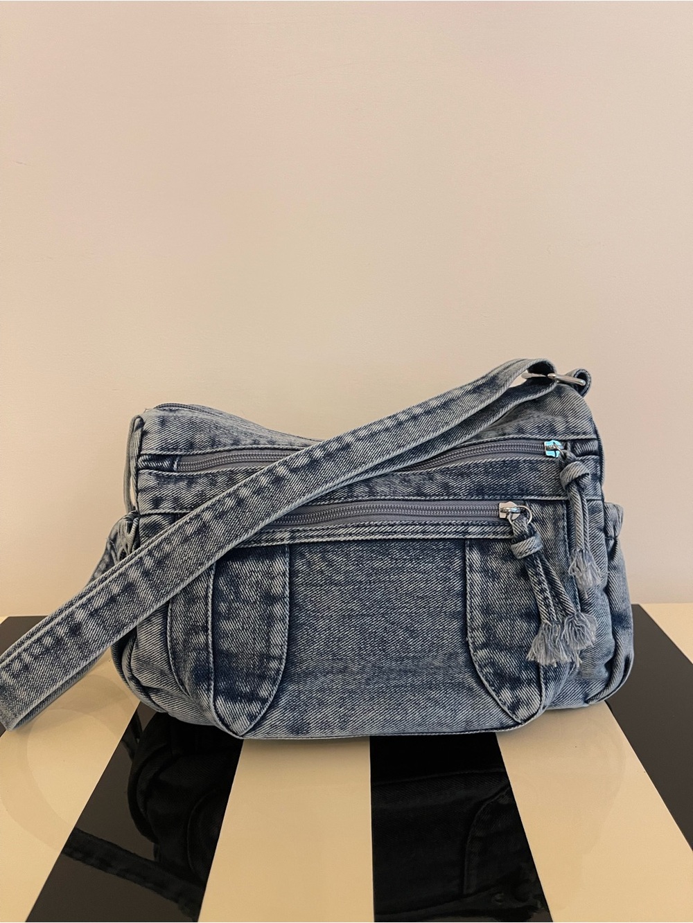 Washed Blue Denim Crossbody Bag